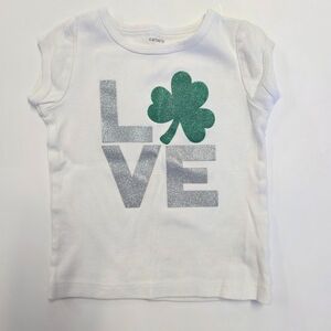 Carter's White Tee with Green Clover and Silver Letters